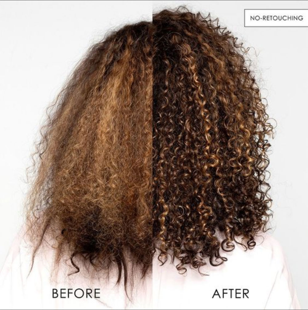before and after olaplex on curly hair