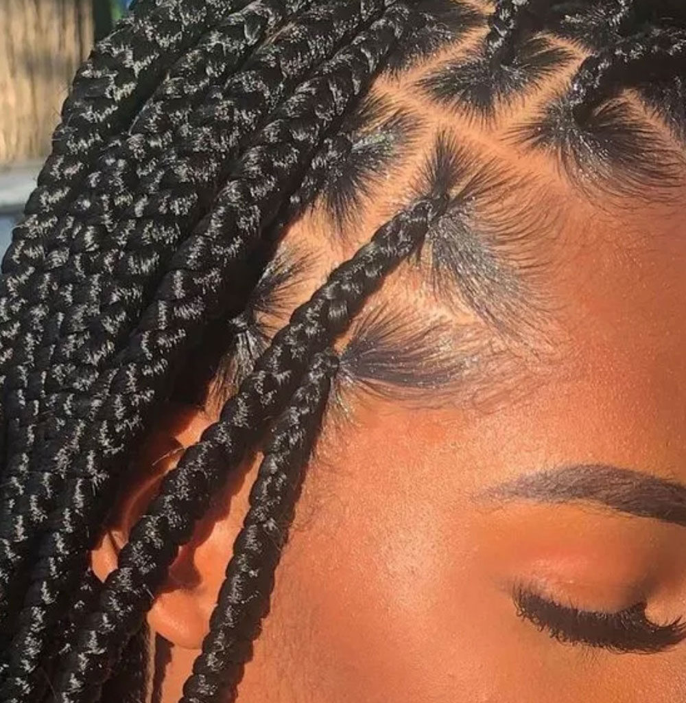close up of braided hairstyle